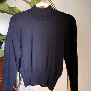 Valerie Stevens Navy Ribbed Turtleneck Sweater 100% merino wool